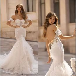 Sleeveless Dress Strapless With Wedding Mermaid Sexy Latest Backless Lace Beads Split Organza Formal Ocn Custom Made Tulle Floor-Length