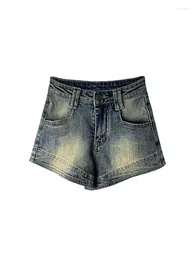 Women's Jeans American Style Retro Gradient Women Shorts Denim Pants A-line High Waist Harajuku Girls Short Fashion Club Streetwear