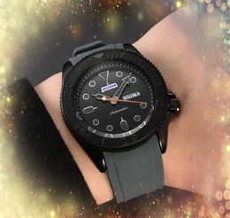 Hip Hop Iced Out Men Black Ceramic Case Watch Day Date Time Quartz Battery Movement Double Calendar Colorful Rubber Strap Clock All the Crime Watches Gifts