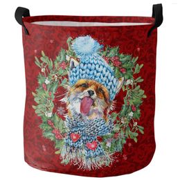 Laundry Bags Christmas Wreath Red Fruit Watercolour Dirty Basket Foldable Home Organiser Clothing Kids Toy Storage