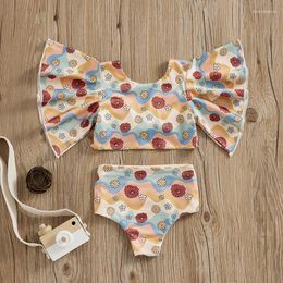 Clothing Sets Kids Little Girl Two Piece Swimsuits Floral Print Knotted Bow Tops And Elastic Shorts Summer Bikini Bathing Suits