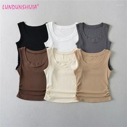 Women's Tanks LUNDUNSHIJIA 2024 Arrival Summer Women Solid Folds Tank Tops Ladies Good Quality Cotton Camisole 6 Colors