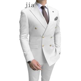 Men's Suits Blazers 2024 New Mens Business Double Breast Solid Colour Set Coat/Mens Ultra Thin Wedding Dress 2-piece Pioneer Jacket Trousers Q240507