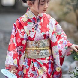 Clothing Sets Kimono For Girls Japanese Style Bathrobes Children Printed Cherry Blossom Baby Performances Clothes Autumn Winter ZE424