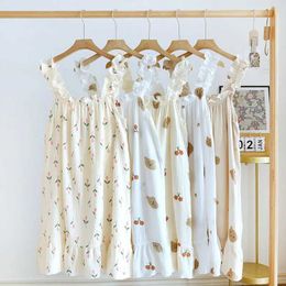 Women's Sleep Lounge Womens cute double high z pajamas with fresh crepe design hanging in summer thin cotton pajamas for fresh ladiesL2405