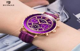 2020 RUIMAS Coloured Watches Women Luxury Purple Leather Quartz Watch Ladies Fashion Chronograph Wristwatch Relogio Feminino 5921902557