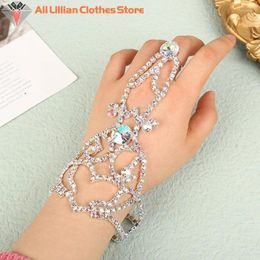 Bangle Elegant Colorful Hollow Finger Bracelet Belly Dance Jewelry Fashion Women Round Crystal Chain Wrist Decoration