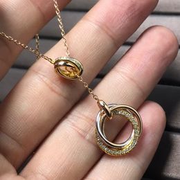 Europe America Fashion Style Men Lady Women Brass Plated Gold Engraved Letter Tassels With Three Circle 3 Color Diamond Pendant Chain Necklace