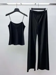 Women's Two Piece Pants 2024 Fashion Acetic Acid Satin Suit Suspenders Trousers 2-piece Set 0419