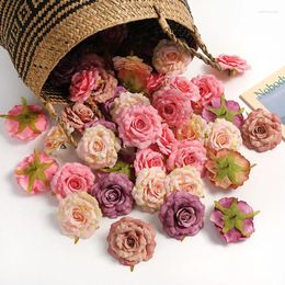 Decorative Flowers 5/10Pcs Rose Artificial Heads 8cm Marriage Wedding Decorations For Home Decor Craft Wreath Garland Accessories