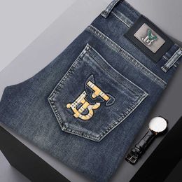 for Jeans Men Autumn and Winter European Products Slim Fit Small Feet Embroidered Fashionable Washed Elastic Trendy Casual Light Luxury Pants