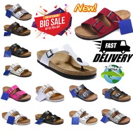 New Designer clogs sandals buckle sliders slippers for Man Slippers Cork Flat Fashion Summer Leather Slide Beach Casual flip flops size 36-45