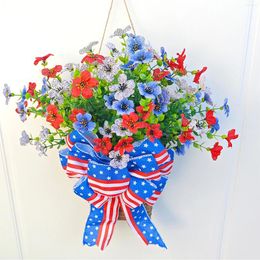 Decorative Flowers 4th Of July Front Door Wreath Independence Day Red Blue White Artificial Flower Basket Home Decoration