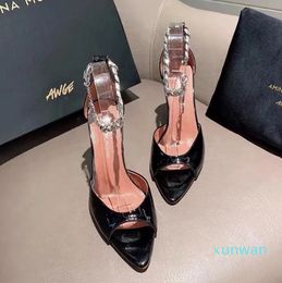 Amina Muaddi Designer Heels Frauen Sandalen klassische Heels Diamant 100% Leder Womans Hochzeitskleid Schuhe Partys Besatz