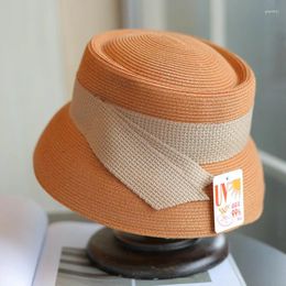 Wide Brim Hats Hepburn Fashion Concave Top Straw Hat French Retro Textured Ribbon Sunblock Beach Fisherman Basin