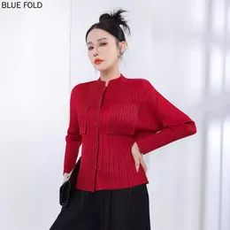 Women's Blouses Miyake Solid Color High-end Fashionable Pleated Jacket For Women Autumn Short Nine-quarter Sleeve Top PLEATS Shirt Blusas