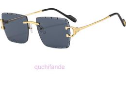 Classic Brand Retro Crattire Sunglasses New Fashion Frameless Trimmed Ocean Sheet Box Versatile Metal Personalized Womens Glasses