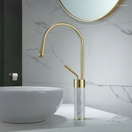 Bathroom Sink Faucets Nordic Light Luxury Copper Marble Golden Inter-Platform Basin Table Wash Brushed Gold And Cold Faucet