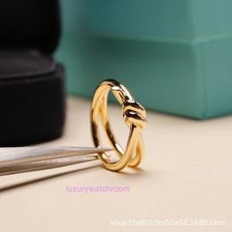 Women Band Tiifeany Ring Jewellery High Version KNOT Twisted Gu Ailing Same Rose Gold Instagram Style Japanese and Korean Calligraphy
