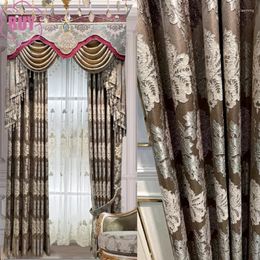 Curtain Customised Grey Coffee Colour Embroidered Screen Thickened Chenille Shading Curtains For Bedroom Living Room Bay Window French