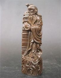 Collectibles Chinese Agarwood Wood Hand Carved statue Fu lu shoulongevity3673348