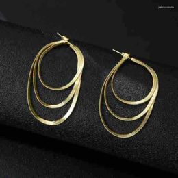 Dangle Earrings Three-layer Chain Tassel Geometric Circle Back Hanging Simple Temperament All-match Round Face Slimming Design Jewellery