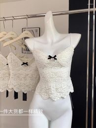 Women's Tanks Mori Girl Simple White Crop Top Fashion Off Shoulder Casual Sweet Bow Vest Lace Party Prom Camisole Coquette 2000s Aesthetic