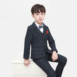 Boy's suit suit student runway performance small suit birthday wedding flower girl dress suit (suit + suit + shirt + waistcoat + bow tie + corsage)