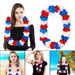 Decorative Flowers 10Pcs Patriotic Hawaii Leis Necklaces 4th Of July Silk Flower Wreaths Dance Floral Garland For Independence Day Beach