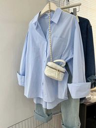 Women's Blouses Shirts Women Blouses Elegant Streetwear Office Casual Loose Button Up White Blue Long Sle Vintage Oversize Shirt Tops d240507