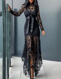 Casual Dresses Formal Dress Lace Patchwork Women Hollow Out Fishtail Hem For Wedding Plus Size Elegant Long Sleeve Party Sexy Sund8138918