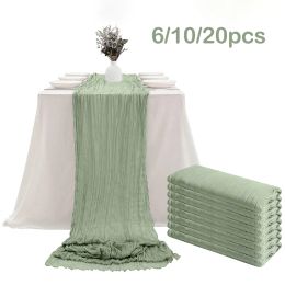 Linens 20/10/6 Pcs Cotton Gauze Table Runner Wedding Decoration Sage Green Cheesecloth Tablecloth Wedding Party Bridal Shower Decor