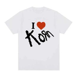 Men's T-Shirts I Heart Love Korn Rock Band Music Album T Shirt Mens Vintage Metal Gothic Oversized T-shirts Strtwear Short Slve T Shirts T240506