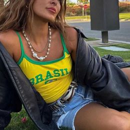 Women's Tanks Camis Y2k Aesthetic Brasil Graphics Yellow Camisole Vintage Gothic Clothes Punk Grunge Women Corset Tank Top Baby T Crop Top E-girls T240507