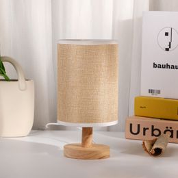 Fabric wood base table lamp soft light eye protection atmosphere wooden nightlight Wooden table bedside lamp