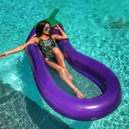 Inflatable Floating Chair Funny Eggplant Pool Raft Air Mattresses With Mesh Bag Summer Swimming Water Beach Party Toys 240506