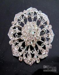 VintageRhodium Silver Plated Clear Rhinestone Crystal Big Flower Brooch for wedding6341733
