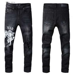 Street amiirii lila bokstav jeans män demin mode jean 2024 ängel mönster denim casual byxor mikro elastisk bomull ungdom svart tight tks