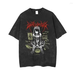 Men's T Shirts Anime Gothic Printed T-Shirt Hip Hop Streetwear Punk Summer Vintage Washed Oversized Tops Men Clothing