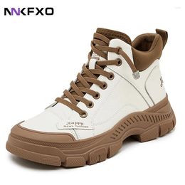 Casual Shoes Autumn Winter Lace-up White Women Flat Leather Female Board Sneakers Vc5081