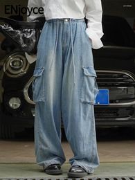 Women's Jeans 2024 Summer Women Vintage Drawstring High Waist Denim Cargo Pants With Pockets Y2K Streetwear Straight Leg Wide