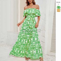 Designer Dress Summer One line Neck Printed Ruffle Edge Elegant Dress for Women Plus size Dresses