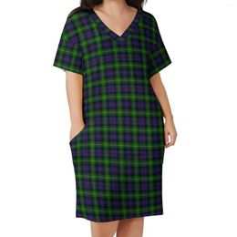 Casual Dresses Vintage Plaid Dress Women Green And Blue Cute Holiday V Neck Streetwear Graphic Big Size