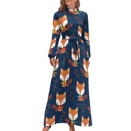 Casual Dresses Cute Art Dress Animal Floral Print Printed Maxi High Waist Long-Sleeve Stylish Bohemia Long