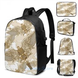 Backpack Funny Graphic Print Peregrine Squadron On Manoeuvres USB Charge Men School Bags Women Bag Travel Laptop