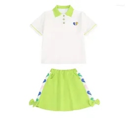 Clothing Sets 2024 Teenager Spring Summer Kids Girls Clothes White Short Sleeve T-Shirt Green Skirt Tracksuit 4 5 6 8 9 12 Years