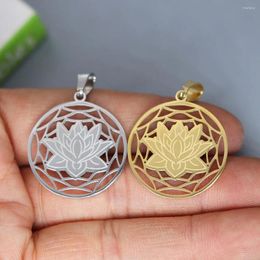 Pendant Necklaces 2Pcs/lot Lotus Flower Buddhist Jewellery Charm For Necklace Bracelets Crafts Making Findings Stainless Steel