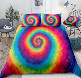 3 Pieces Hippie Rainbow Tie Dye Bedding Colourful Microfiber Duvet Cover Set Queen Bed Set 3pcs Tie Dyed Home Textiles Dropship6261635