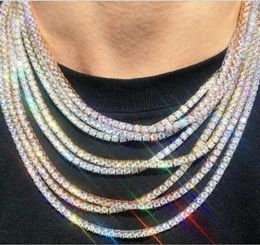 Mens Diamond Iced Out Tennis Chain Hip Hop Jewelry Necklace Silver Rose Gold Chain Necklaces 3mm 4mm 5mm6717577