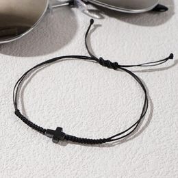Strand 1PC Minimalist Men Stack Cord Bracelets Handcrafted Woven Black Wax Cross Protection Jewelry For 2024 Valentine Gifts
